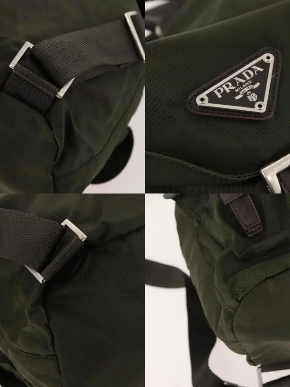PRADA Backpack Nylon Khaki Silver Auth LNZ259